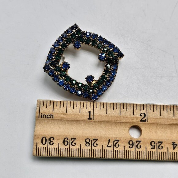 Vintage Blue Green Rhinestone Abstract Brooch Pin - Picture 4 of 4